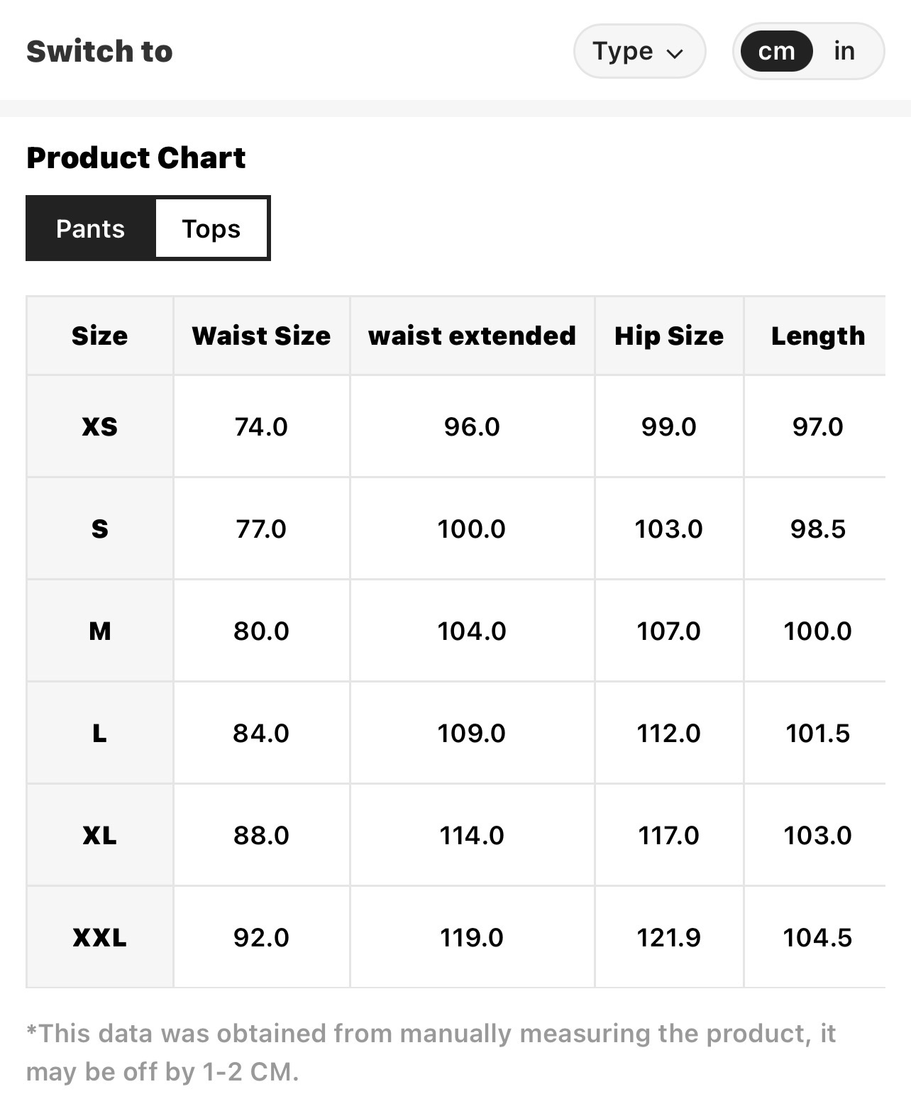 Size Chart